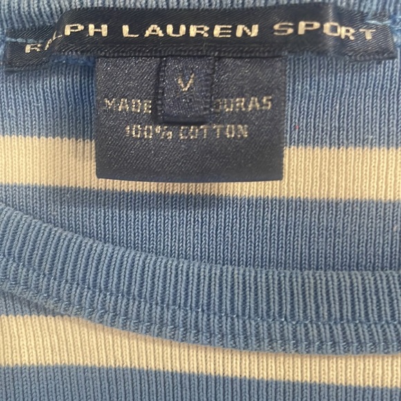 Vintage 1990s Ralph Lauren top striped blue white 100% cotton women’s size M - Picture 10 of 12